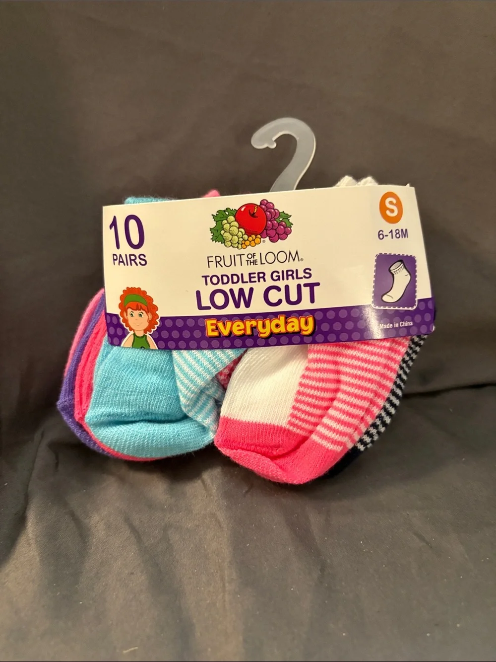 Fruit of the Loom Toddler Girls Low Cut Socks - Pink & Aqua Mix (10 Pairs) NWT